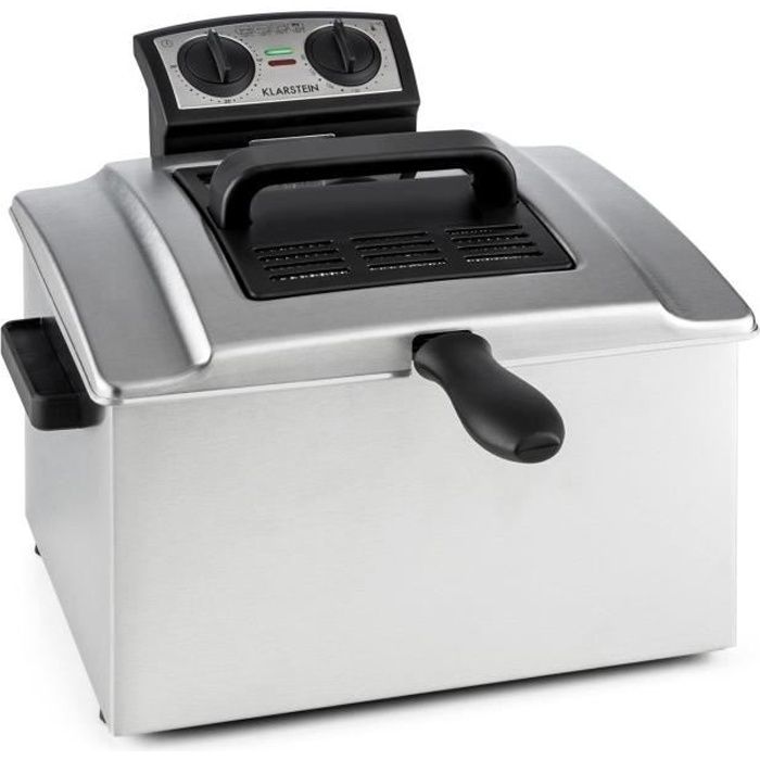 Klarstein QuickPro XXL 3000 - Friteuse de qualité pro avec cuve de 5l pour 1,5kg de frites - 3000W, zone froide - inox argent