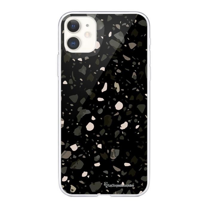 Coque iPhone 11 360 intégrale transparente Terrazzo Noir Ecriture Tendance Design La Coque Francaise