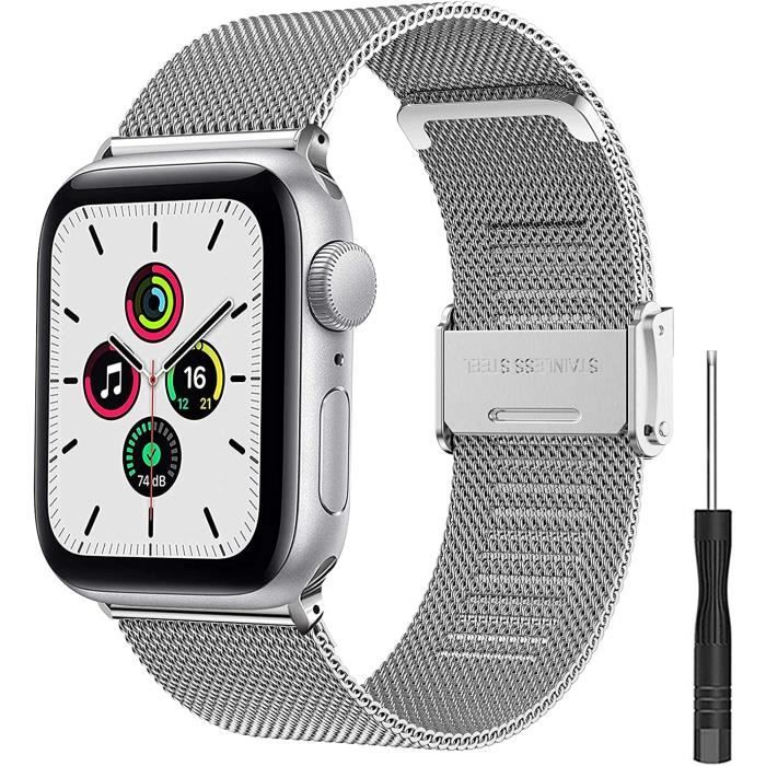 Compatible avec Bracelet Apple Watch 38mm 40mm 41mm Bracelet en Acier Inoxydable Maille pour series 7 6 5 4 3 hommes femmes,Argent
