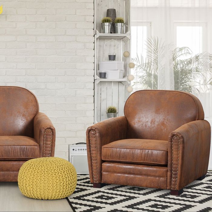 Fauteuil Club Perle Tissu Vintage