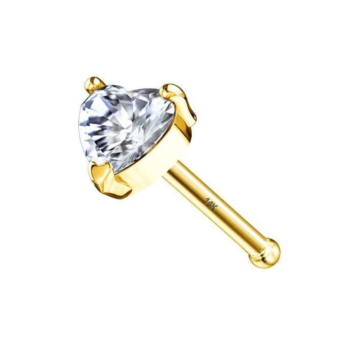 OUFER Piercing Nez Or 14K Carats 20G avec CZ Cœur Clou de Nez Piercing Nasal Anneau de Nez Bijoux de Corps pour Femme Homme