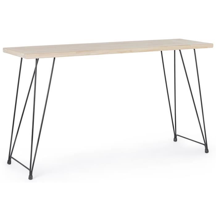 Console - Table d'entrée en acier et bois , naturel - L.140 x P.39 x H.79 cm