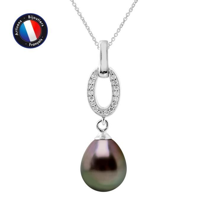 PERLINEA - Collier Perle de Tahiti A+ - Poire 8-9 mm - Argent 925 Millièmes - Bijoux Femme