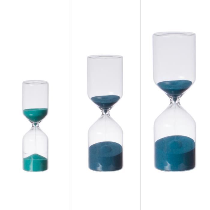 TABLE PASSION - SET 3 SABLIERS DECO H.24, 18, ET 15 CM SABLE BLEU ET BLEU VERT NEURE Bleu