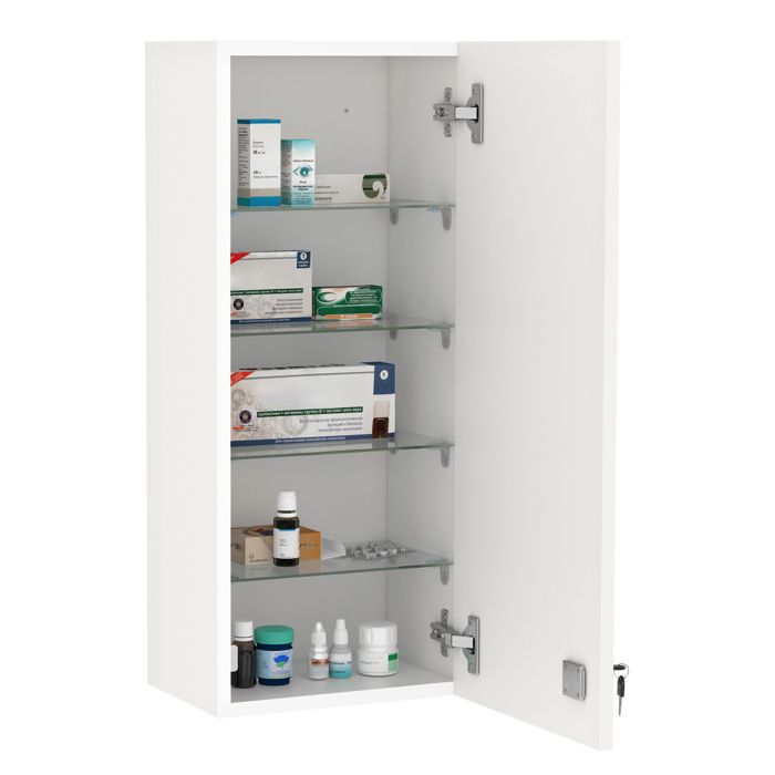 Armoire à pharmacie kleankin murale avec serrure 5 étagères et tablettes réglables bois et verre blanc 30x20x70cm