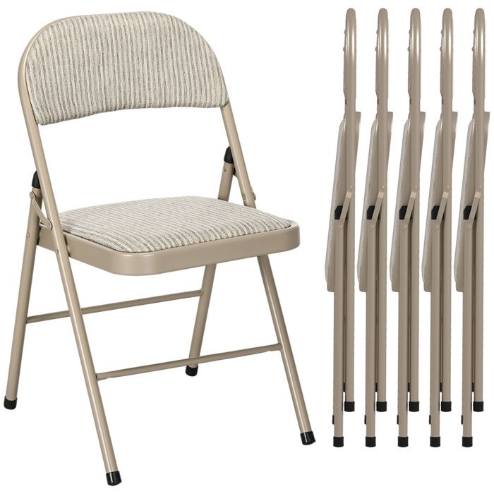 Lot de 6 chaises pliantes HOMCOM chaises de salle à manger portables avec coussin en lin et cadre en acier beige