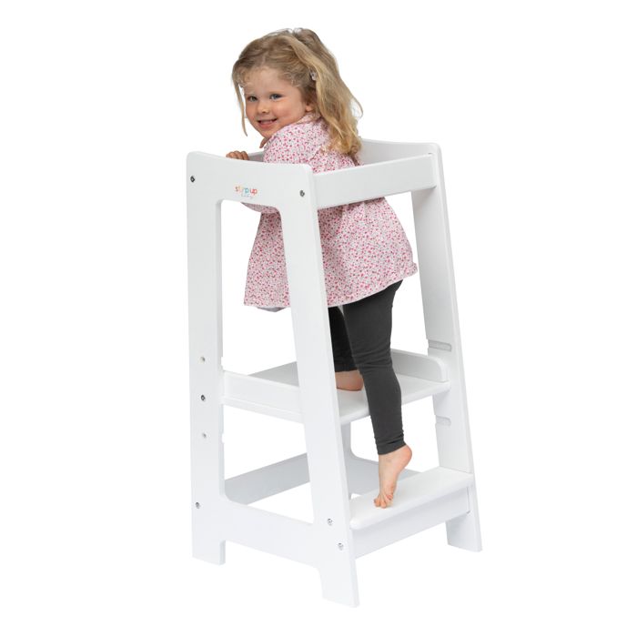 Stepup Baby Tour dapprentissage Tabouret Enfant Montessori avec Petite Marche Tour Debout pour Enfants de 18 Mois à 5 Ans - Blanc