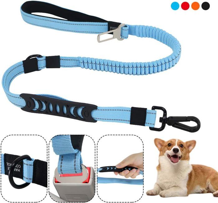 Comparer les prix de Laisse élastique pour chien en nylon pour dressage de chiens amortisseur élastique réfléchissant 2 poignées rembourrées