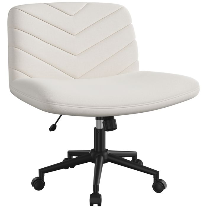 Yaheetech Chaise de Bureau Pivotante en Tissu Effet Lin Chaise sans Accoudoirs aux Pieds Croisés Beige