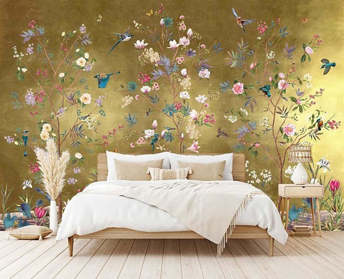 Papier Peint Panoramique Oiseau Et Fleur Style Vintage Papier Peint ...