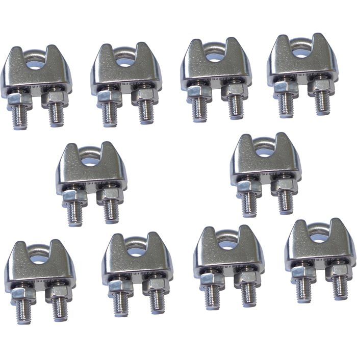 Lot De 20 Serre-Câbles Étriiers Acier Inox M10 - 10mm - Attaches Pour Câbles Métalliques Galvanisés
