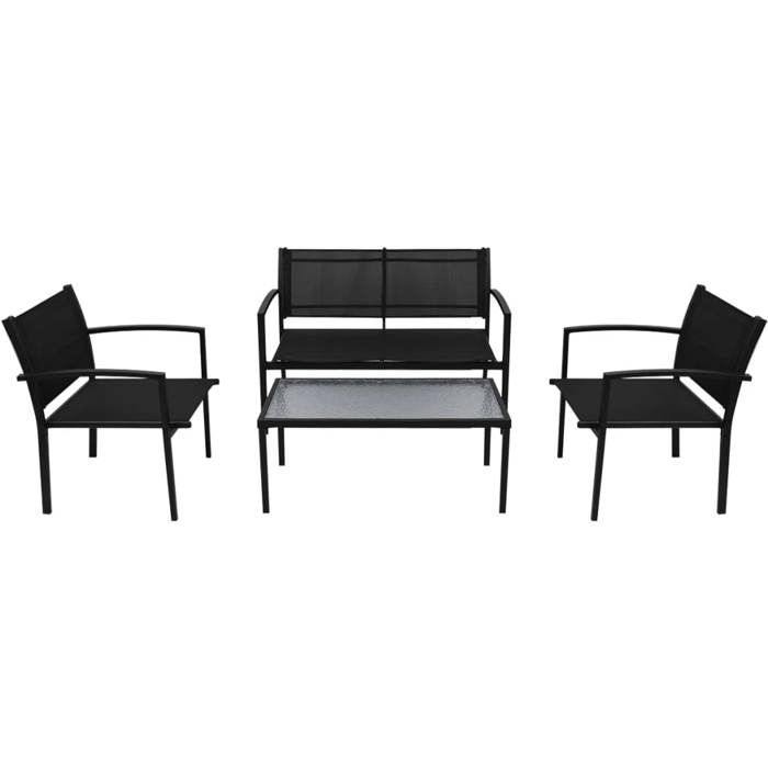 Luxueux Salon de jardin 4 - WINFR - Textilène Noir EU9484