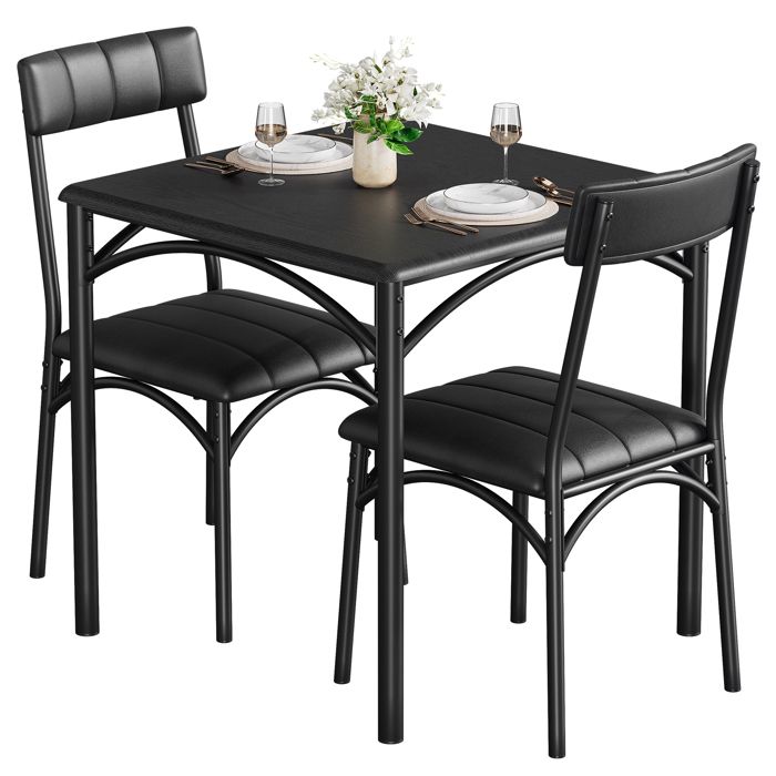 Table de cuisine et 2 chaise Ensemble 3 pièces - carrée - en MDF plateau - NOIR