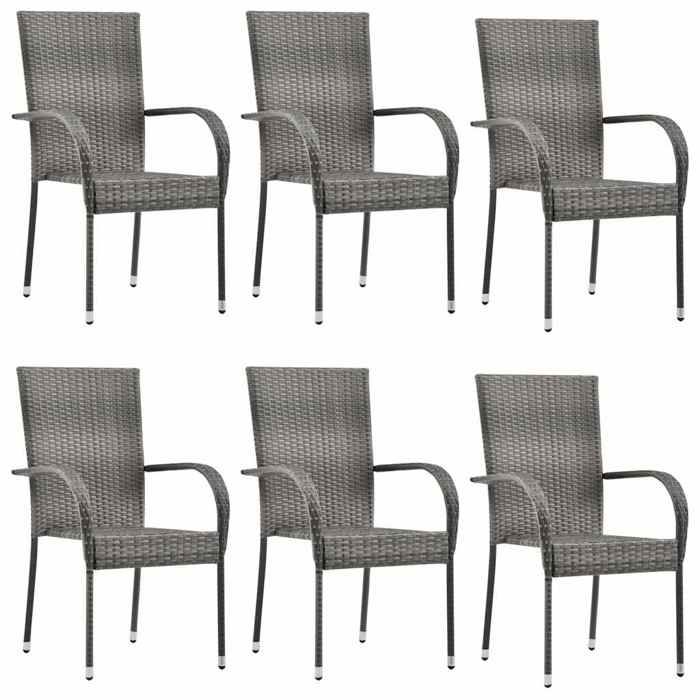 (Gris)Chaises empilables dextérieur - SIGNOR - Jusquà 120 kg Ensemble De 6 Gris Résine tressée 541126