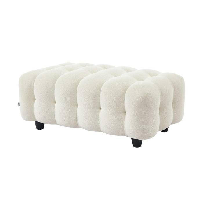 Pouf. module pour canapé. repose-pieds pour canapé dangle 3 places en bouclette texturée crème L 115 x P 70 x H 48cm - Leon Pouf. module pour canapé. repose-pieds pour canapé dangle 3 places en bouclette texturée crème L 115 x P 70 x H 48cm - Leon