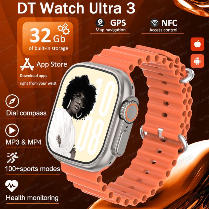 Montre intelligente DT Ultra 3 Pro avec écran AMOLED 32Go MP3/MP4 GPS NFC ChatGPT multisport compatible homme femme[7SMA761]
