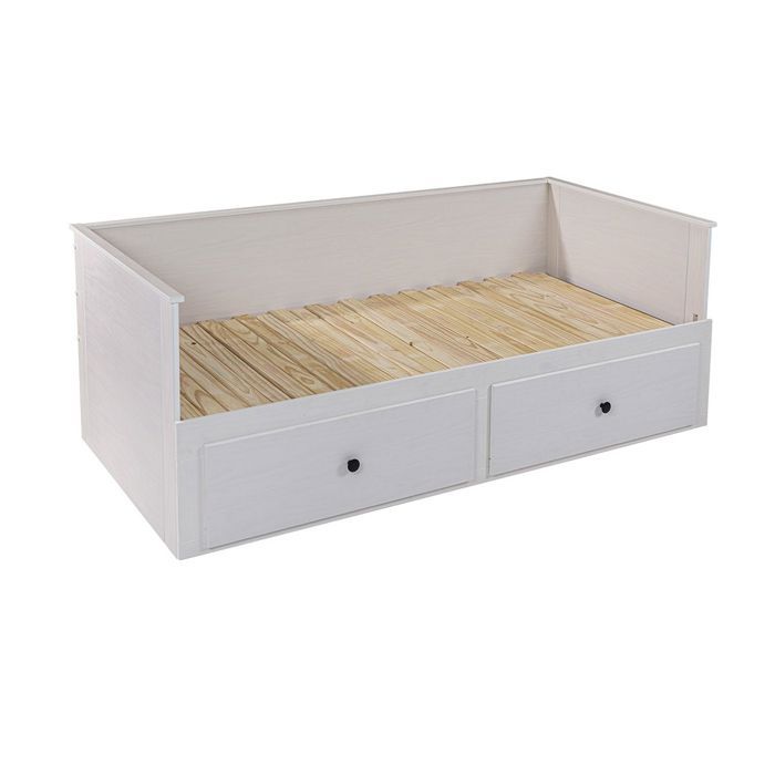Lit banquette 90X200 cm extensible en 180X200 cm avec tiroirs de rangement en pin vernis blanc - WILMA