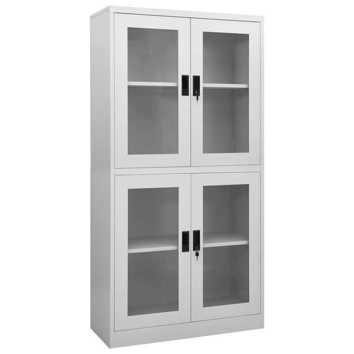 Style Élégance Chic - Buffet bahut - Armoire de bureau Gris clair 90x40x180cm Acier et verre trempé &FR24502