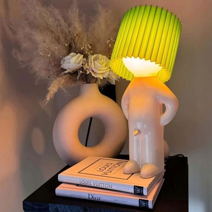 Veilleuse Pour GarçOn Mignon Lampe CréAtive Pour Un Petit Homme Timide Lampe De Table à Led CréAtive Pour GarçOn Timide（Vert）