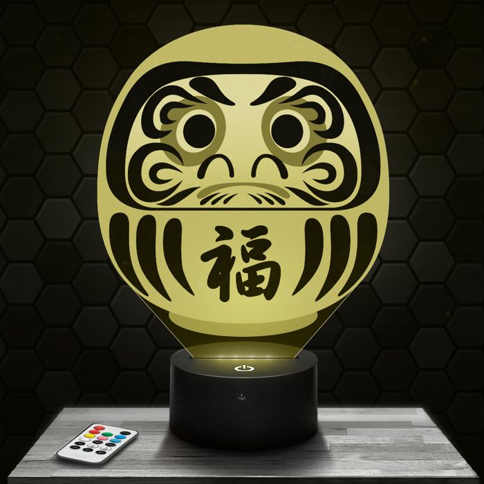 Lampe 3D - Daruma Japonais - Figurine Objet Cadeau Daruma Japonais - Veilleuse Led Tactile avec socle au choix et télécommande