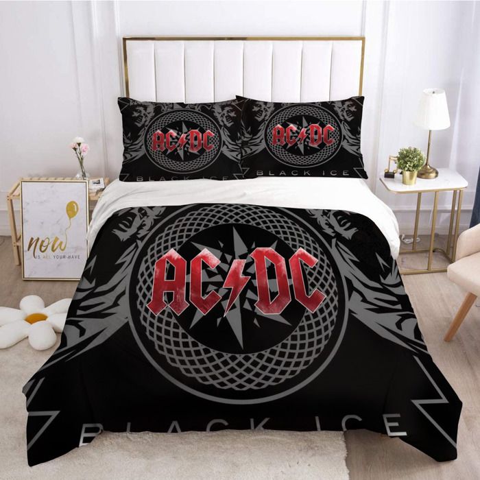 ACDC Multicolore Housse de Couette 3 Pièces 200x200 avec 2 Taie Oreillers 50x75 Microfibre Super Douce-Style J2
