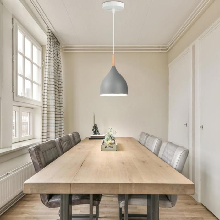 WOTTES 1 x Suspension Vintage Lustre Gris E27 Plafonnier Bois Luminaire Style Industriel éclairage Pour Cuisine Salon