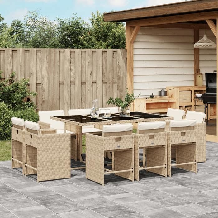 vidaXL Ensemble à manger de jardin et coussins 11 pcs poly rotin - vue 2