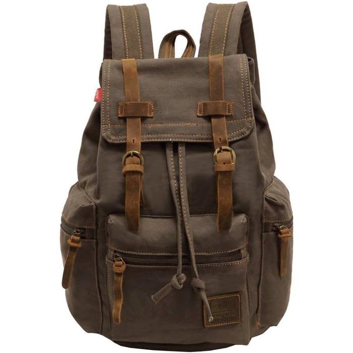 Sac Randonnee Retro Sac à dos décontracté en cuir et toile - SWROSE -Vintage Unisexe, Cuir ...
