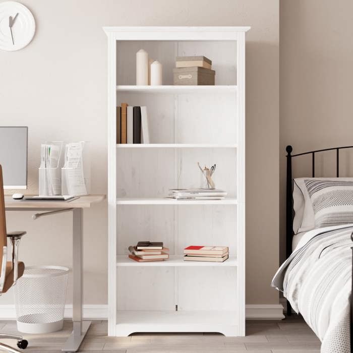 Bibliothèque en bois de pin - vidaXL - Blanc - 82x40x173 cm - 5 niveaux - Bois de pin massif - Style français