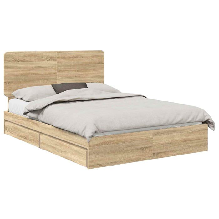 Lit de rangement en bois dingénierie - vidaXL - Chêne sonoma - 160x200 cm - Cadre à lattes - Avec tiroir