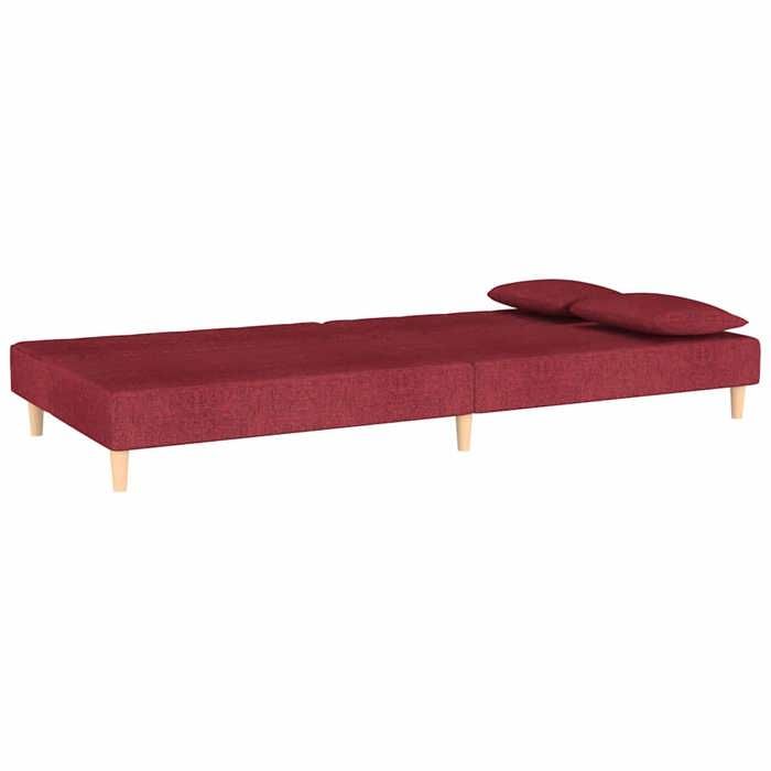 Rouge Canapé-lit à deux places - BURKE - Convertible - avec deux oreillers - rouge bordeaux tissu - 200x84.5x69 cm SS639