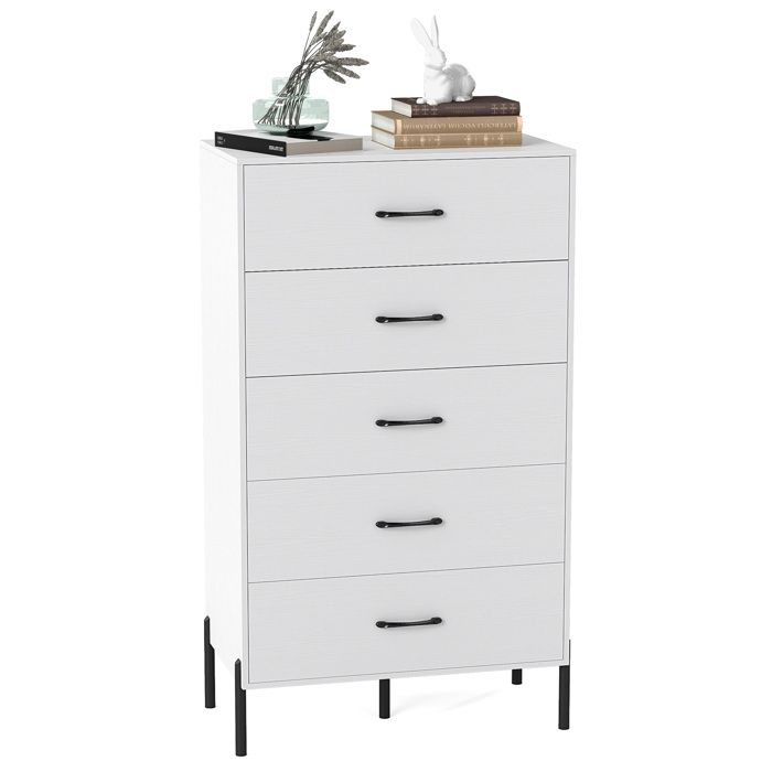 GIANTEX Commode à 5 Tiroirs Pieds en Métal Patins Antidérapants Meuble de Rangement pour Chambre Salon 71x40x125cm Blanc GIANTEX Commode à 5 Tiroirs Pieds en Métal Patins Antidérapants Meuble de Rangement pour Chambre Salon 71x40x125cm Blanc