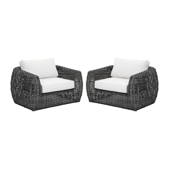 Lot de 2 fauteuils de jardin en résine tressée - Anthracite avec coussins blancs - VEYRO de MYLIA Lot de 2 fauteuils de jardin en résine tressée - Anthracite avec coussins blancs - VEYRO de MYLIA