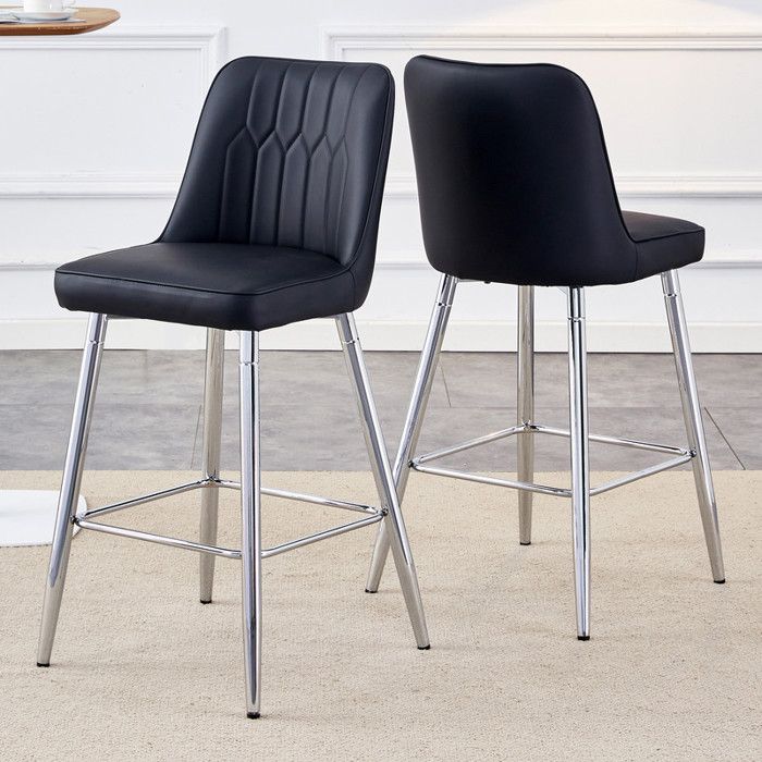 Tabouret de bar en cuir PU - Ensemble de 2 - 100 cm - Noir et Argent - Cadre en métal - Confort optimal