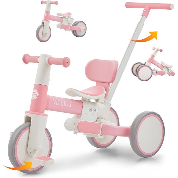 LIUNNCC Tricycle évolutif 5 En 1 Bébé – 9 Mois à 5 Ans, 25 Kg, Capote Pliante, Harnais 5 Points, Compact