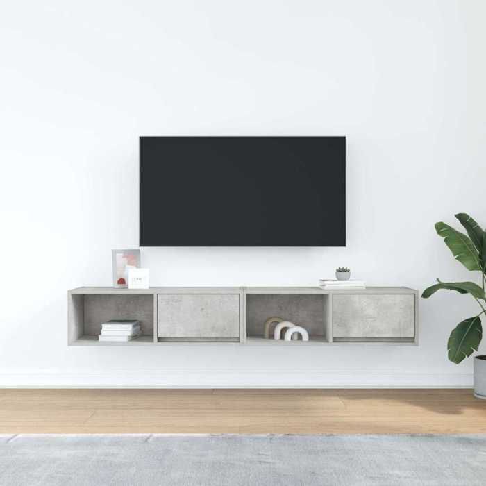 HOT SALE®Jeu de Meubles TV 2 pcs banc TV meuble hifi vidaxl TABLE TV gris béton 80x31x25 5cm - Bois dingénierie - M3319848