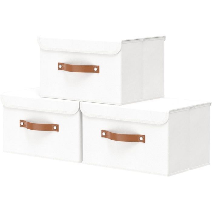 Paniers de Rangement 33 x 23 x 20cm Boîte Pliables avec Couvercles et Poignées Bac Range pour Vêtement Magazine Chambre à Coucher