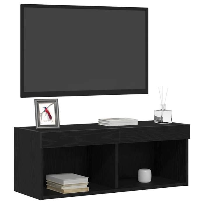 En soldes - Ensemble meuble TV - Noir MEUBLE HI-FI - TABLE TV - Chêne noir 80x30x30cm Bois dingénierie_4325