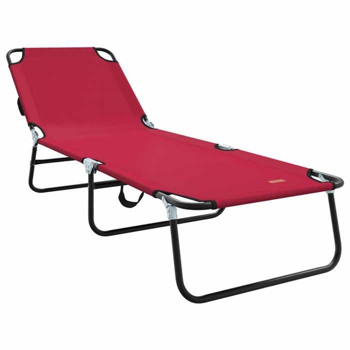 Chaise longue/Fauteuil long - CLARENCE® - Bain de Soleil simple - 1 PLACE - pliante Rouge 188 x 57 x 865cm Polyester 16508