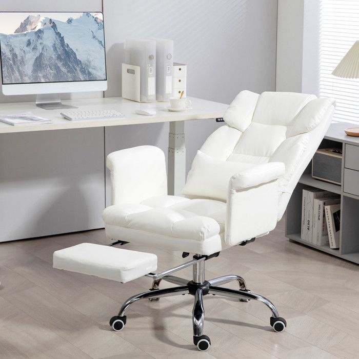 Chaise de bureau ergonomique inclinable avec coussin lombaire réglable en hauteur avec repose-pieds et fonction pivotante