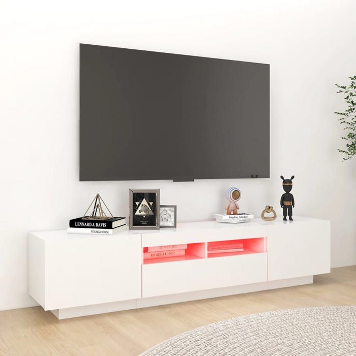Meuble TV tendance et pratique - Table TV SALON - avec lumières LED - Blanc 180x35x40 cm p1s84l