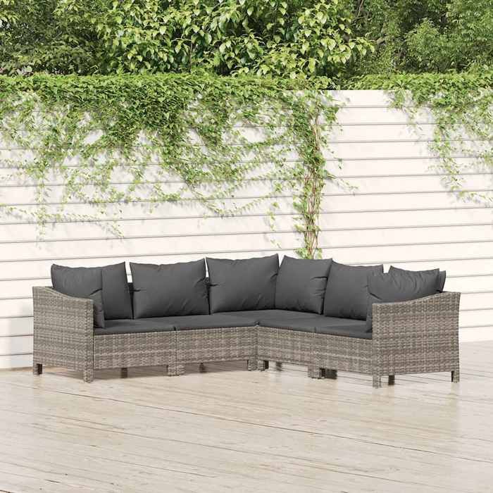 Maison Exclusive - Salon de jardin 5 pcs avec coussins Gris Résine tressée