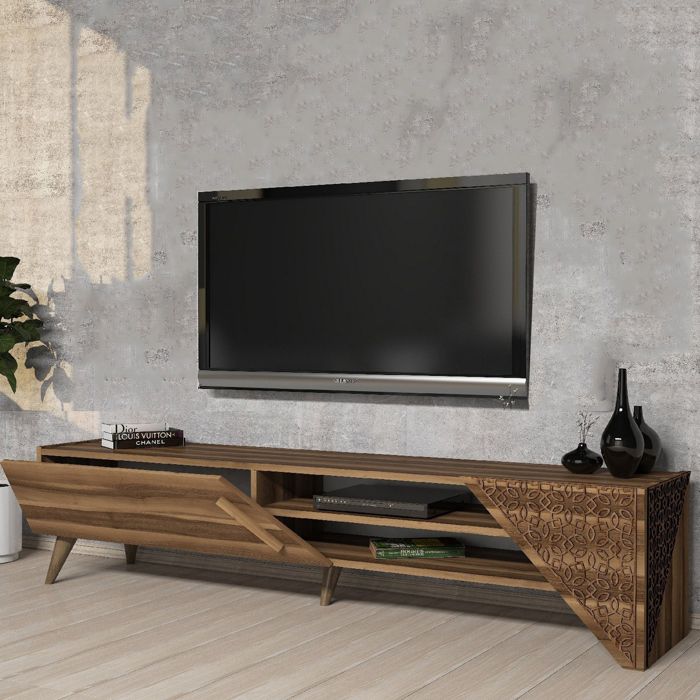 Meuble TV Campli Dmora bois plaqué noyer marron 180x40x37h cm Meuble TV Campli Dmora bois plaqué noyer marron 180x40x37h cm