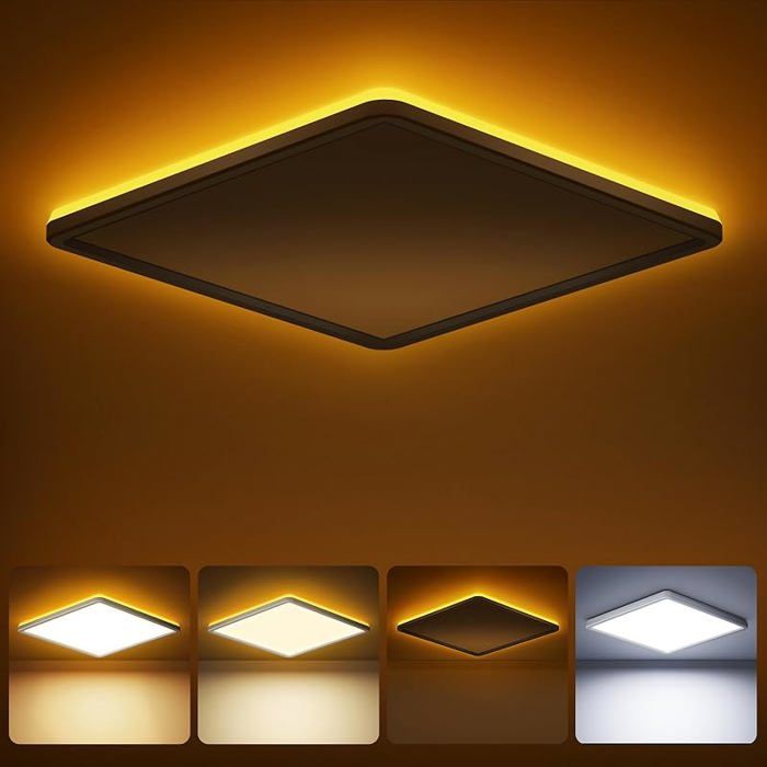 Plafonnier LED carré 24W dimmable télécommande 3000K-6500K + veilleuse 1800K ultra fin Ø30cm pour chambre ou salon bla PLAFONNIER