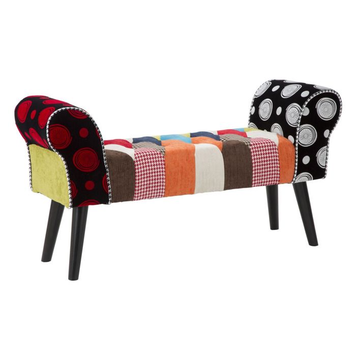 Banc Imperial avec accoudoirs en patchwork multicolore 102x35x54 cm - Réf. VK8681847398561