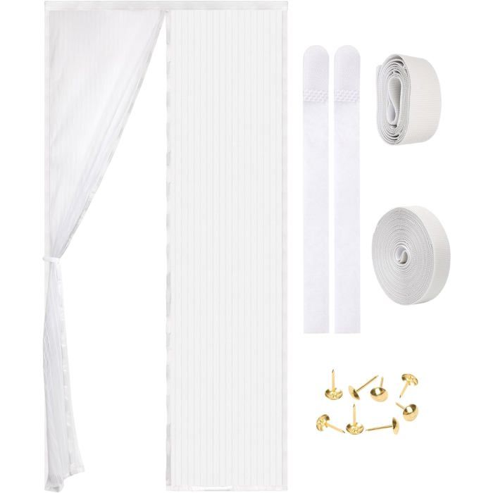 Porte moustiquaire - PZCC - Magnétique - Fermeture auto-étanche - Maille polyester anti-déchirure - Blanc 38x82