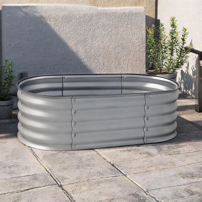 Bac de jardin métal galvanisé 105x62x30 cm finition argent poli fond ouvert culture plantes légumes