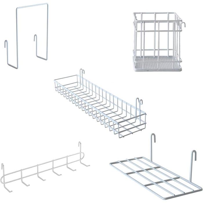 Lot de 5 grilles murales étagère suspendue porte-stylos étagère à crochets étagère à livres grille murale Blanc VITRINE