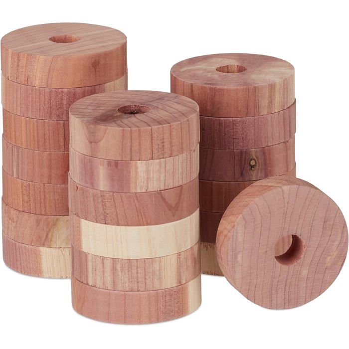 Anti-Mites Bois de cèdre 20 Anneaux Armoire vêtement piège répulsif 4 cm Naturel Nature Lot
