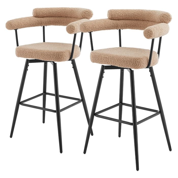 Lot de 2 tabourets de bar pivotants ML-Design hauteur 76 cm marron en tissu teddy rembourrés